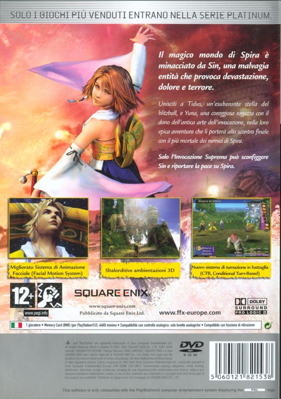 Back Cover for Final Fantasy X (PlayStation 2) (Platinum release (Square Enix Ltd))
