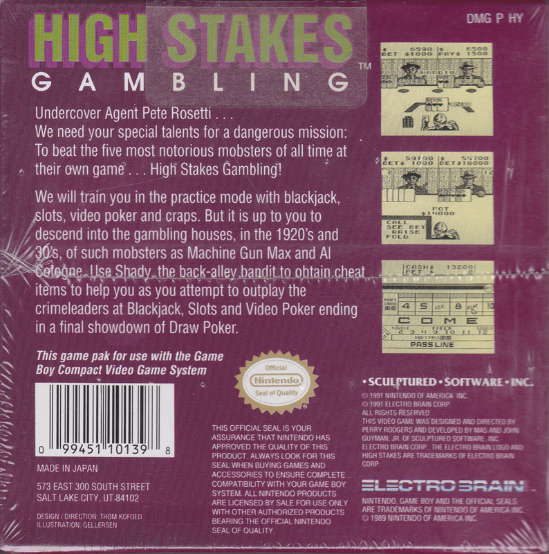 Back Cover for High Stakes Gambling (Game Boy)