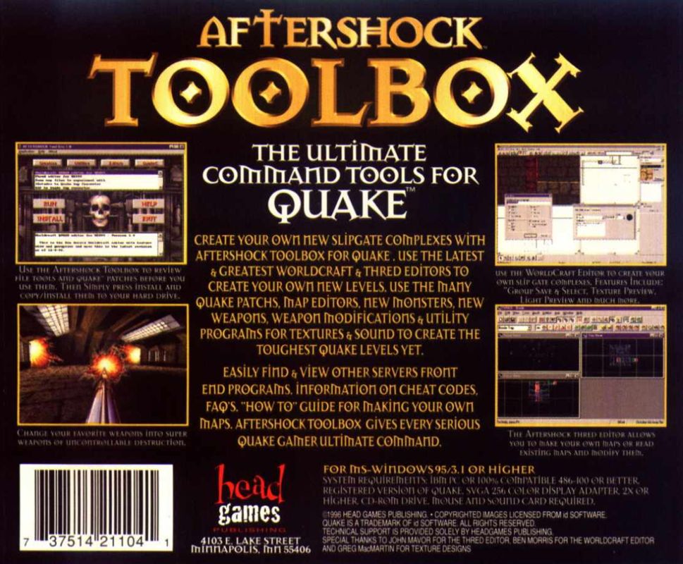 Back Cover for Aftershock Toolbox for Quake (DOS and Windows)