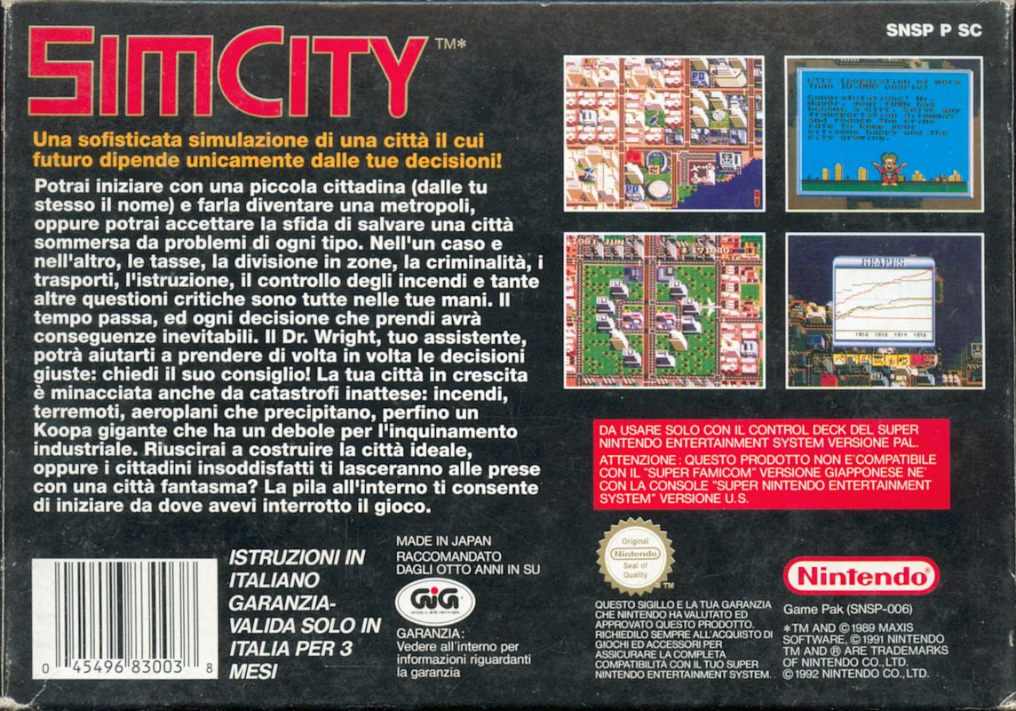 Back Cover for SimCity (SNES)