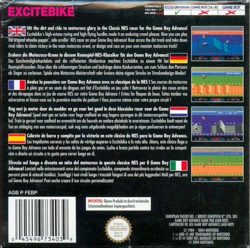 Back Cover for Excitebike (Game Boy Advance)