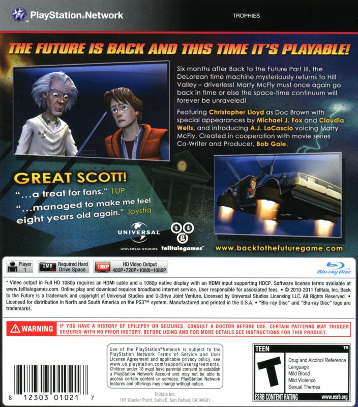 Back Cover for Back to the Future: The Game (PlayStation 3)