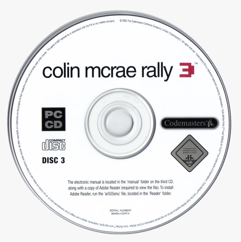 Media for Hitlist 2004 (Windows): <i>Colin Mcrae Rally 3</i> Disc 3/3