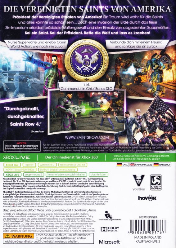 Back Cover for Saints Row IV (Xbox 360)