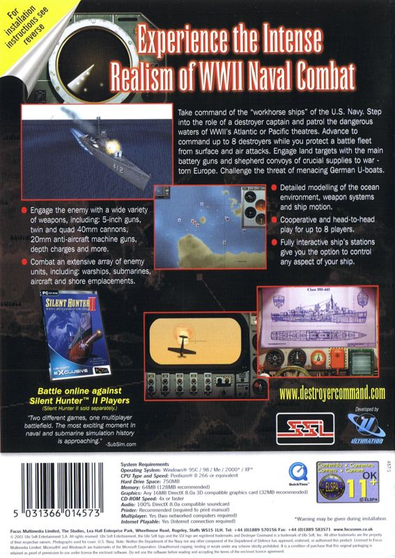 Back Cover for Destroyer Command (Windows) (Ubisoft Exclusive release)