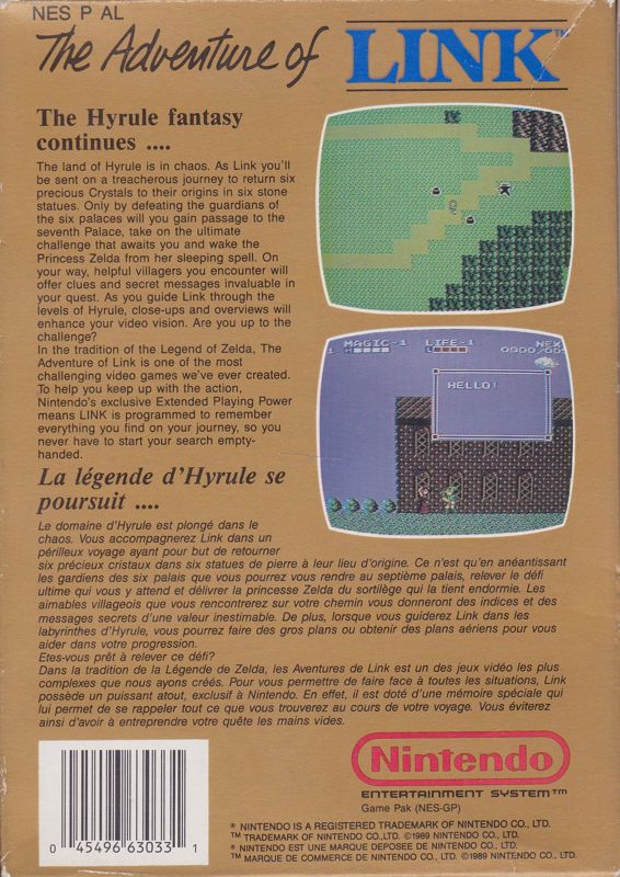Back Cover for Zelda II: The Adventure of Link (NES)