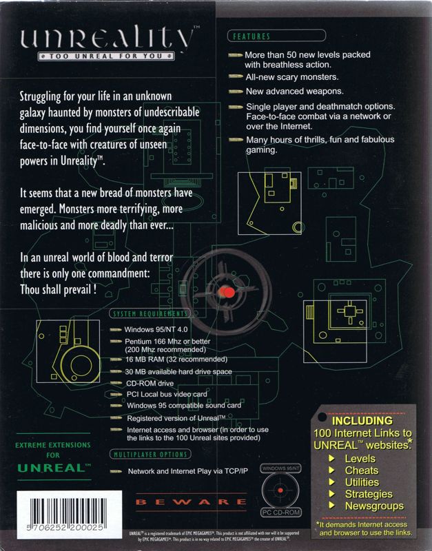 Back Cover for Unreality: Too Unreal for You (Windows)