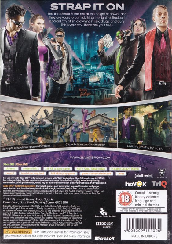 Back Cover for Saints Row: The Third (Xbox 360)