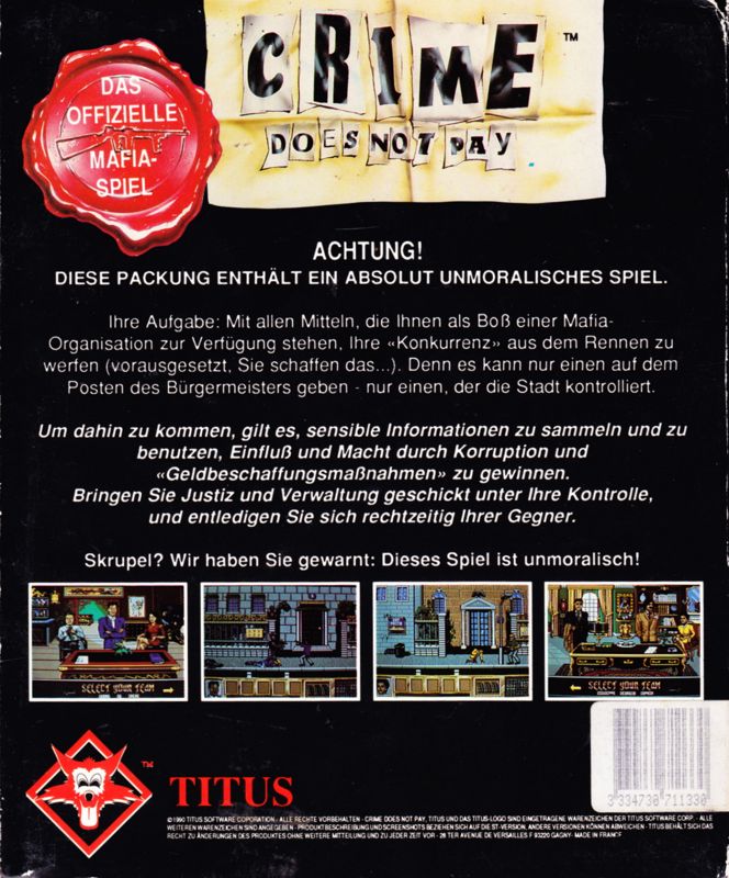 Back Cover for Crime Does Not Pay (DOS)