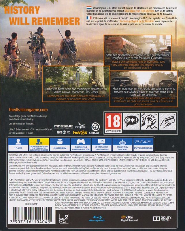 Other for Tom Clancy's The Division 2 (Washington D.C. Edition) (PlayStation 4): Keep Case - Back