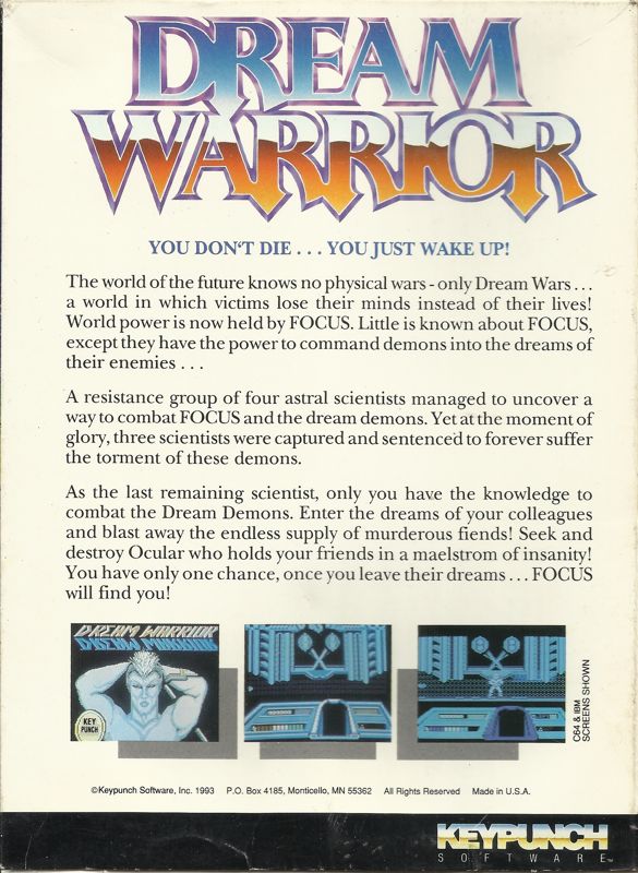 Back Cover for Dream Warrior (DOS)