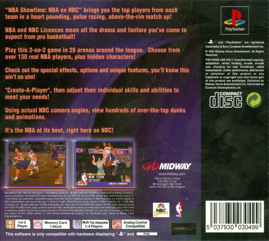Back Cover for NBA Showtime: NBA on NBC (PlayStation) (Midway Classics re-release)