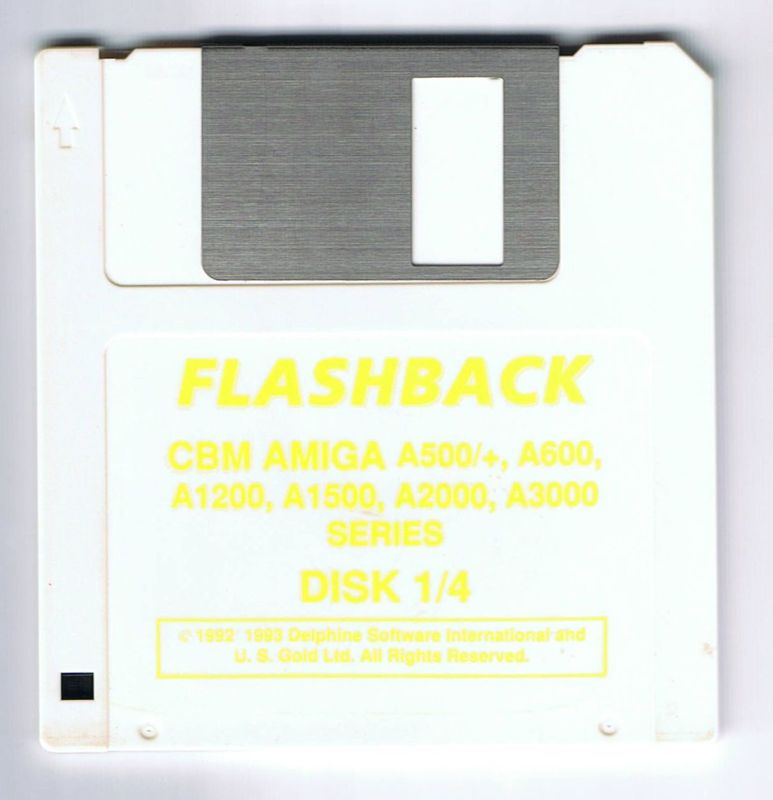 Media for Flashback: The Quest for Identity (Amiga): The game was also released on white discs