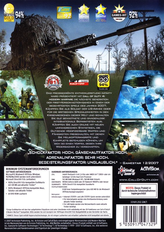 Back Cover for Call of Duty 4: Modern Warfare (Windows) (Re-release)