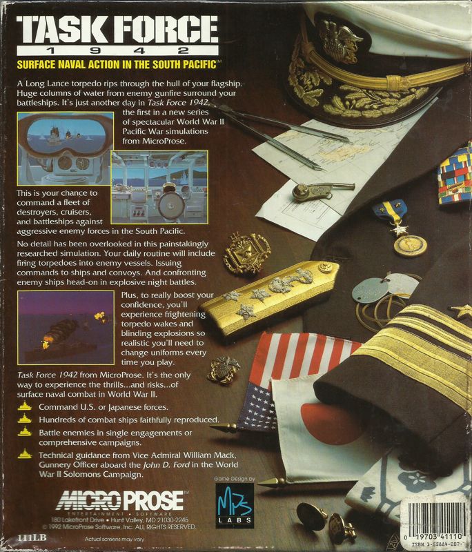 Back Cover for Task Force 1942 (DOS) (5.25" disk release)