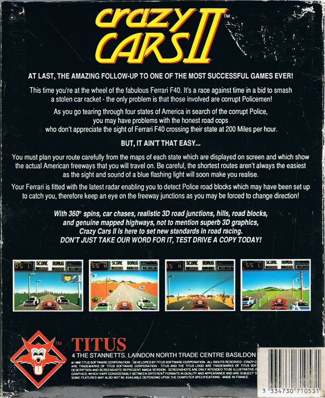 Back Cover for F40 Pursuit Simulator (DOS)