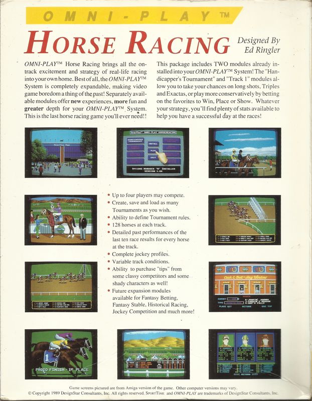 Back Cover for Omni-Play Horse Racing (DOS) (5.25" Release)