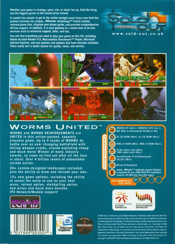 Back Cover for Worms United (DOS) (Sold Out Software release (2001))