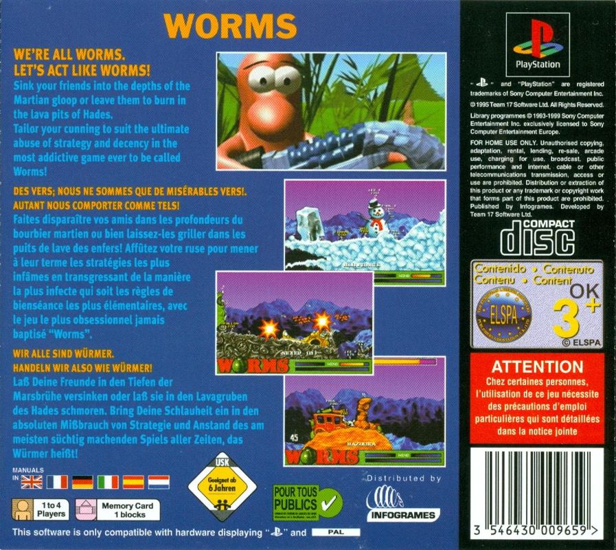 Back Cover for Worms (PlayStation) (1999 re-release)