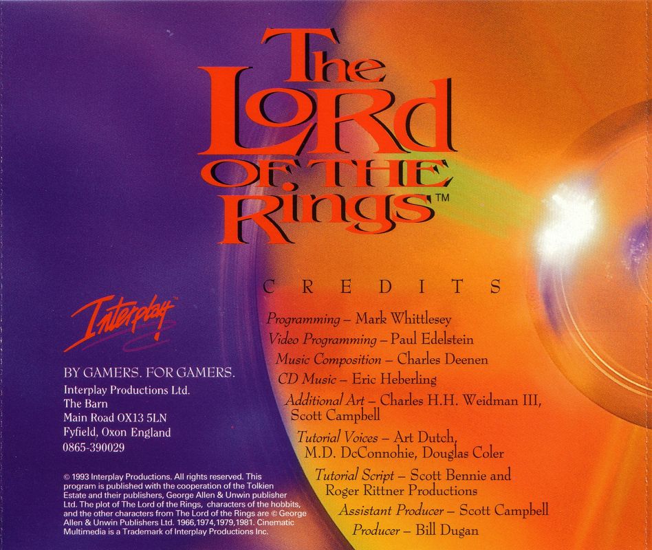 Other for J.R.R. Tolkien's The Lord of the Rings, Vol. I (DOS) (CD-ROM release): Jewel Case - Back