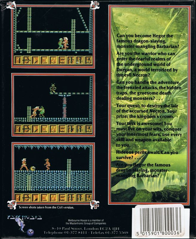 Back Cover for Barbarian (DOS)