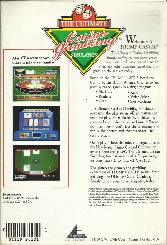 Back Cover for Trump Castle: The Ultimate Casino Gambling Simulation (DOS) (5.25" Release (version 1.5))