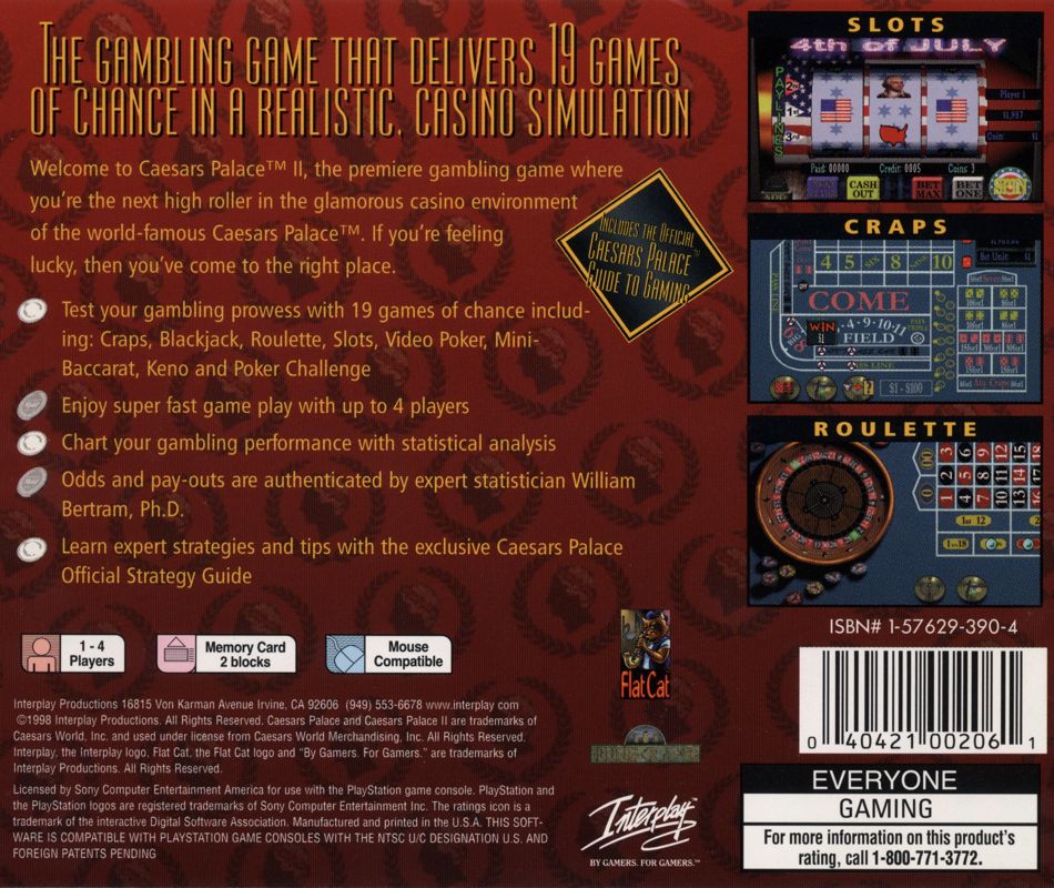 Back Cover for Caesars Palace II (PlayStation)