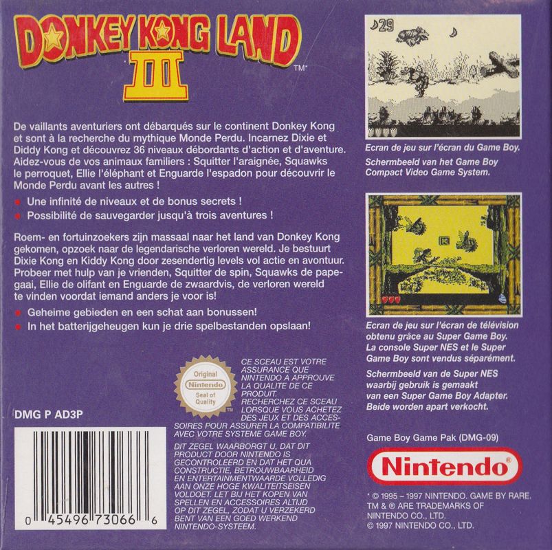 Back Cover for Donkey Kong Land III (Game Boy)