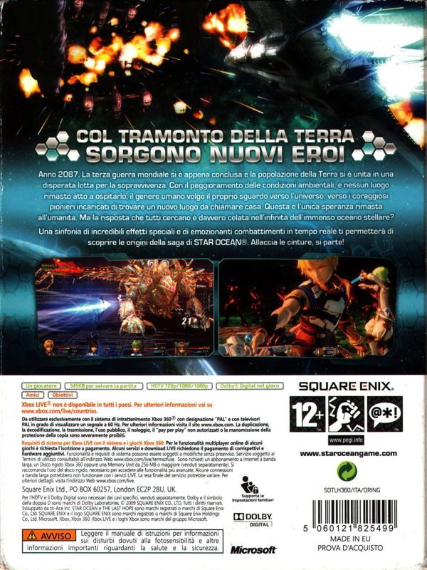 Back Cover for Star Ocean: The Last Hope (Limited Collector's Edition) (Xbox 360)