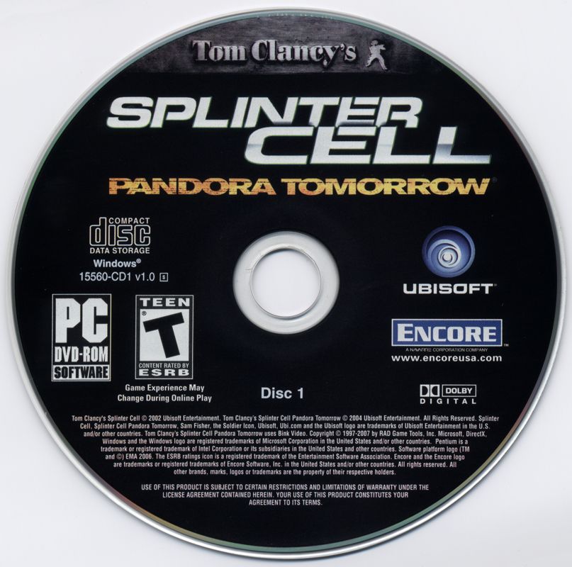 Media for Tom Clancy's Splinter Cell: Espionage Pack (Windows): Splinter Cell: Pandora Tomorrow disc 1/3