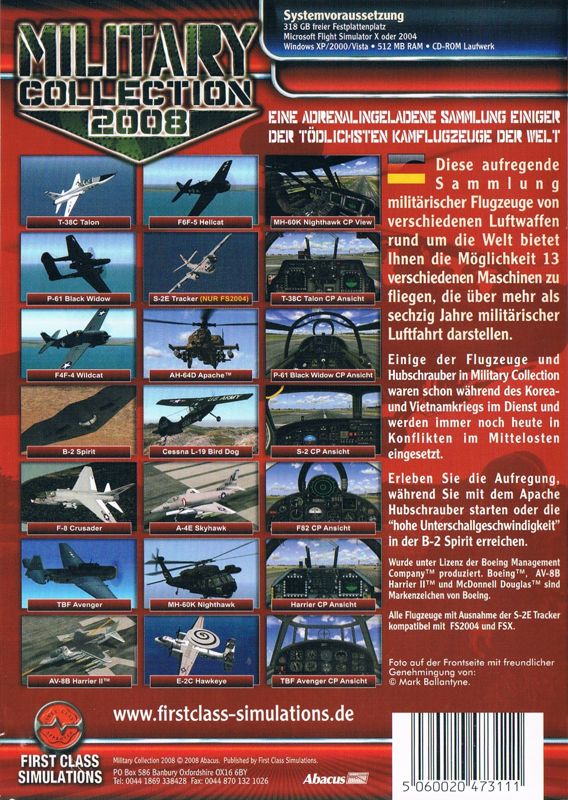 Back Cover for Military Collection 2008 (Windows) (Cover in English on one side, in German on the other.): DE