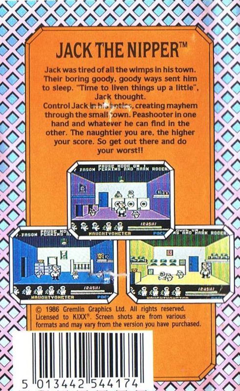 Back Cover for Jack the Nipper (Amstrad CPC) (Kixx release)