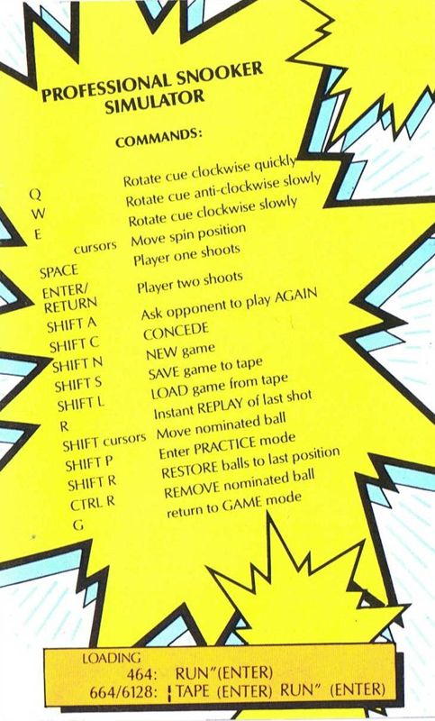 Inside Cover for Tournament Snooker (Amstrad CPC)