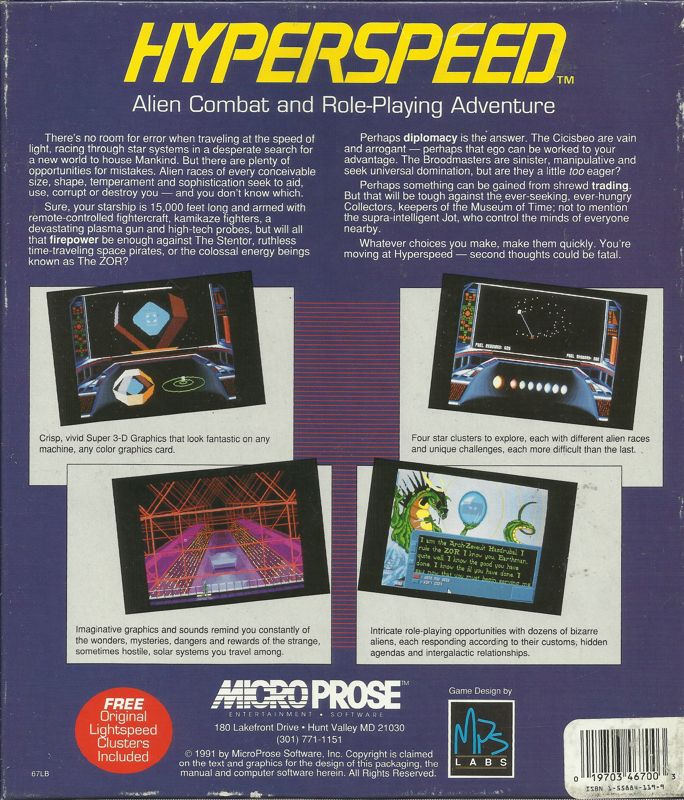 Back Cover for Hyperspeed (DOS) (5.25" Disk version)