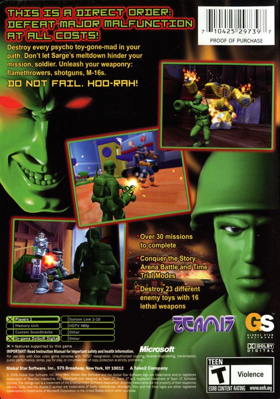 Back Cover for Army Men: Major Malfunction (Xbox)