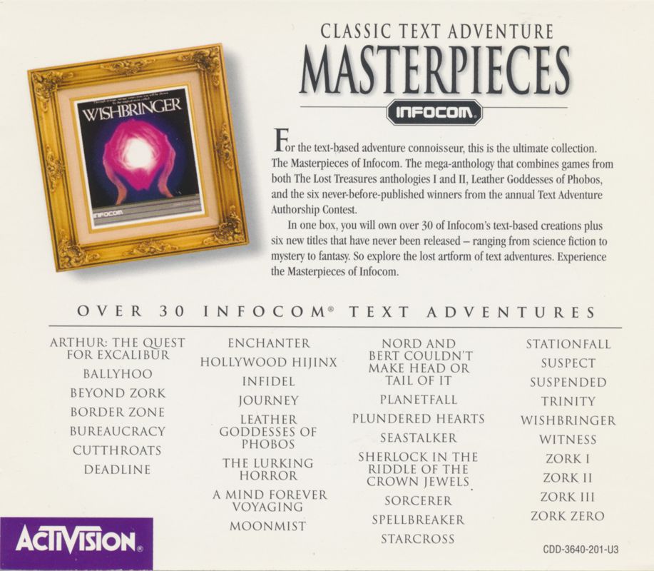 Other for Classic Text Adventure Masterpieces (DOS and Macintosh): Jewel Case Back