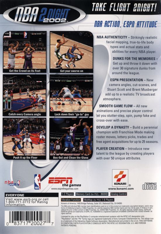 Back Cover for ESPN NBA 2Night 2002 (PlayStation 2)