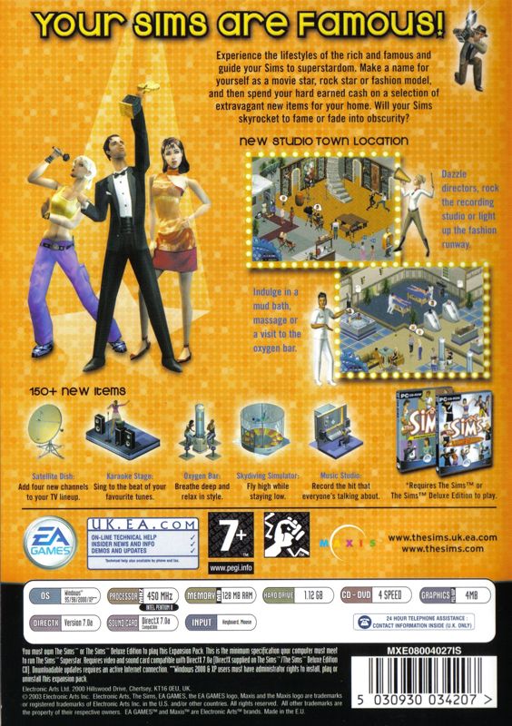 Back Cover for The Sims: Superstar (Windows)