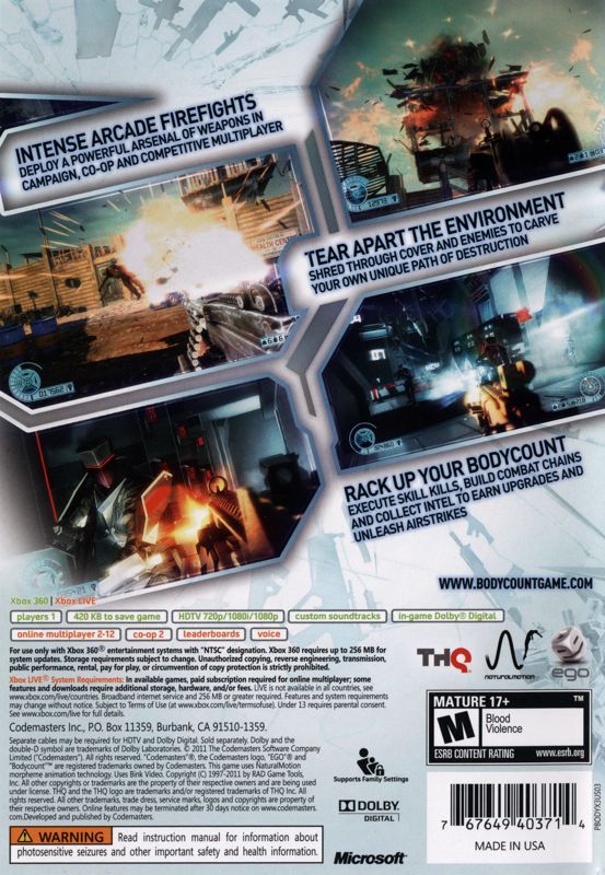 Back Cover for Bodycount (Xbox 360)