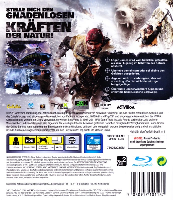 Cabelas Survival Shadows of Katmai com arma - Ps3