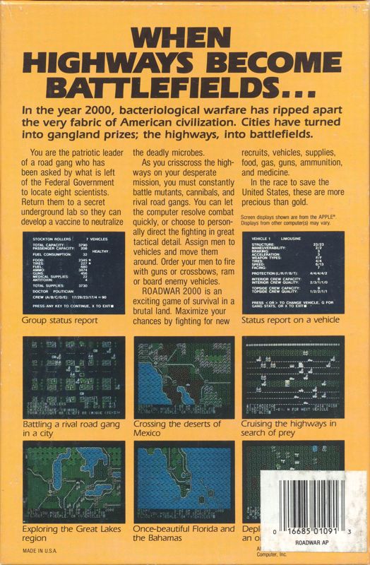 Back Cover for Roadwar 2000 (Apple II)