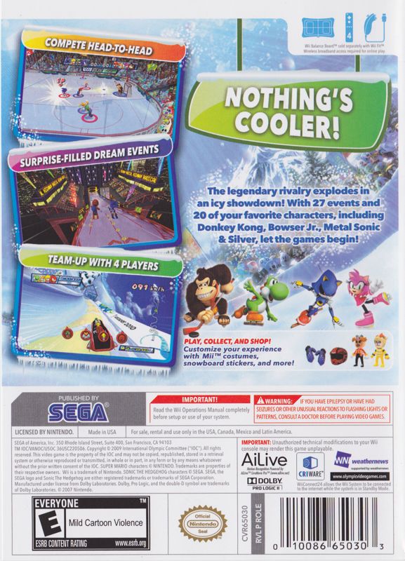 Back Cover for Mario & Sonic at the Olympic Winter Games (Wii)