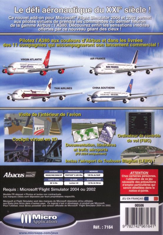 Back Cover for Fly the Airbus A380 (Windows)