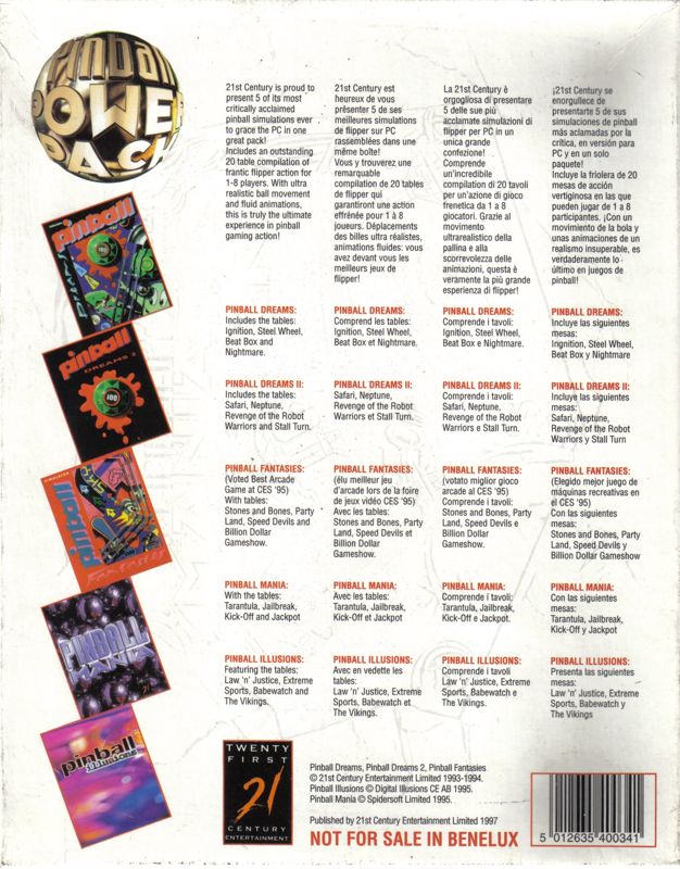 Back Cover for Pinball Gold Pack (DOS)