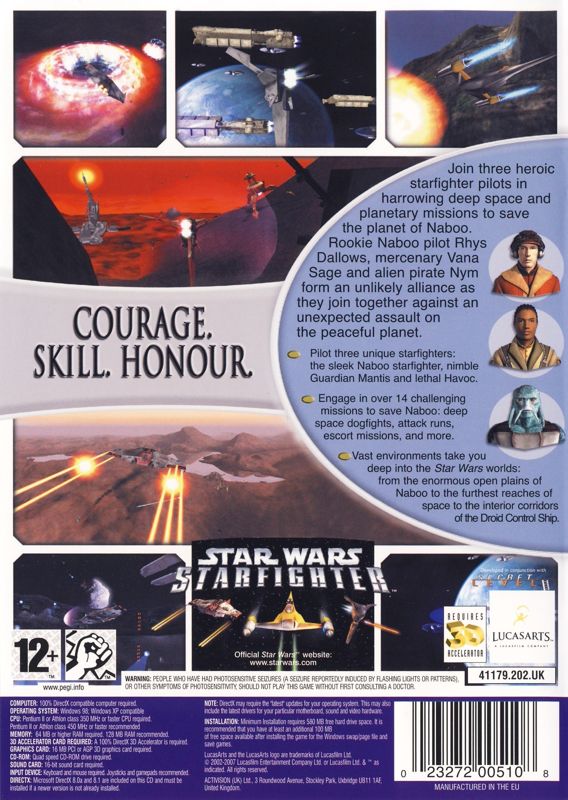 Back Cover for Star Wars: Starfighter (Windows) (LucasArts Classic release)