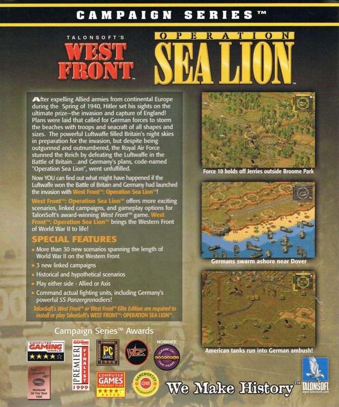 Back Cover for TalonSoft's West Front: Operation Sea Lion (Windows)