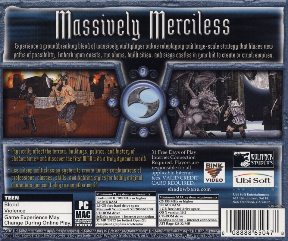 Other for Shadowbane (Macintosh and Windows): Jewel Case - Back
