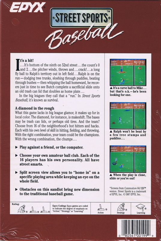 Back Cover for Street Sports Baseball (Commodore 64)