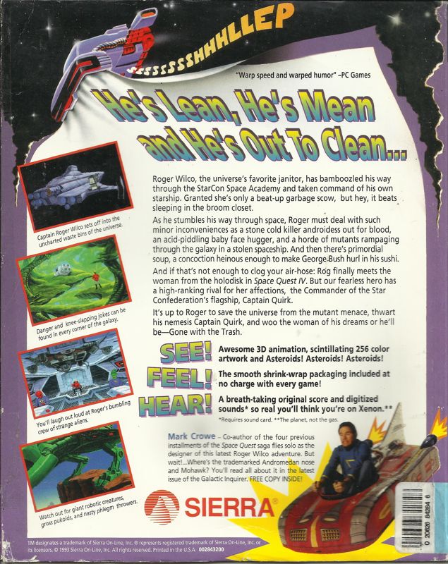 Back Cover for Space Quest V: The Next Mutation (DOS) (5.25" Release (version 1.01))