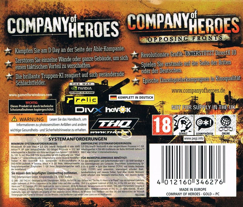 Other for Company of Heroes: Gold Edition (Windows) (Software Pyramide release): Jewel Case - Back